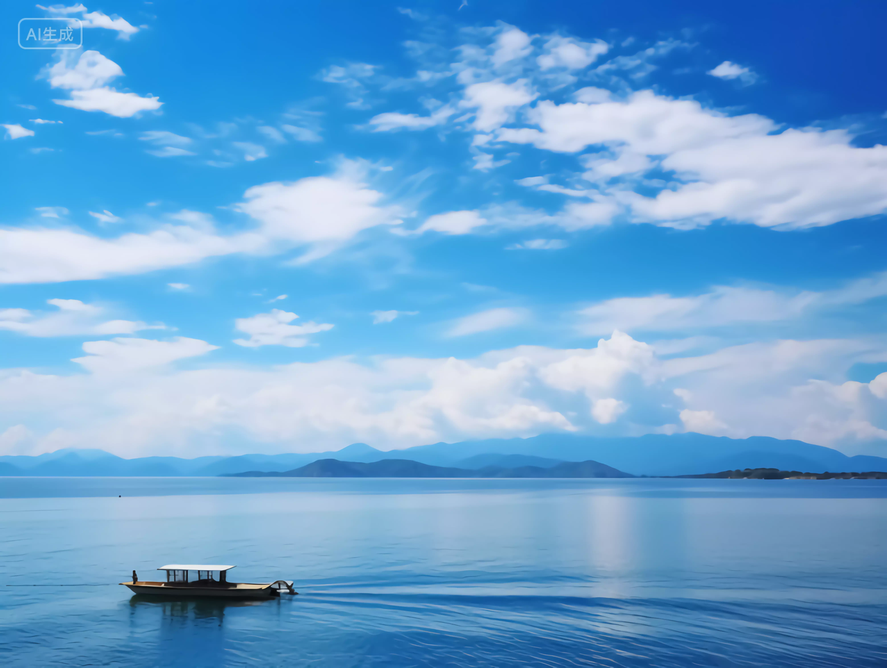 蓝天白云明亮背景大海风景唯美清新壁纸海面上的一艘船度假