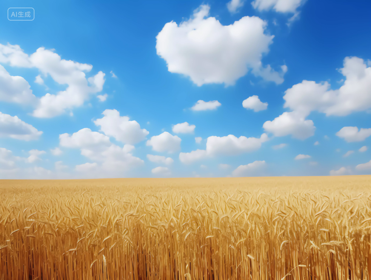 蓝天白云下丰收成熟的麦穗田野秋天风景24节气芒种