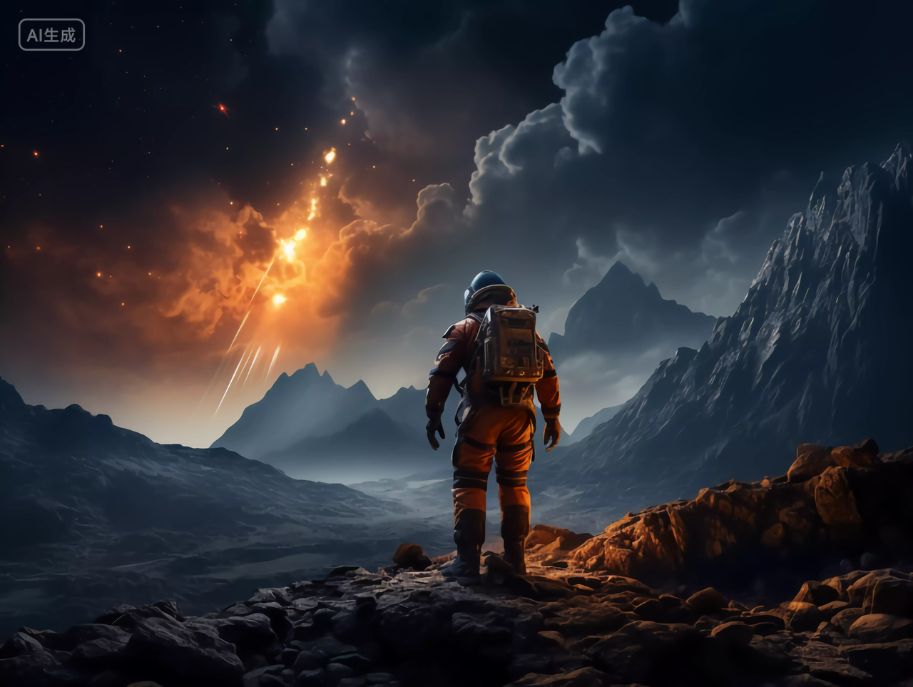 太空漂浮的宇航员走在行星表面探索火星宇宙航天科技概念图