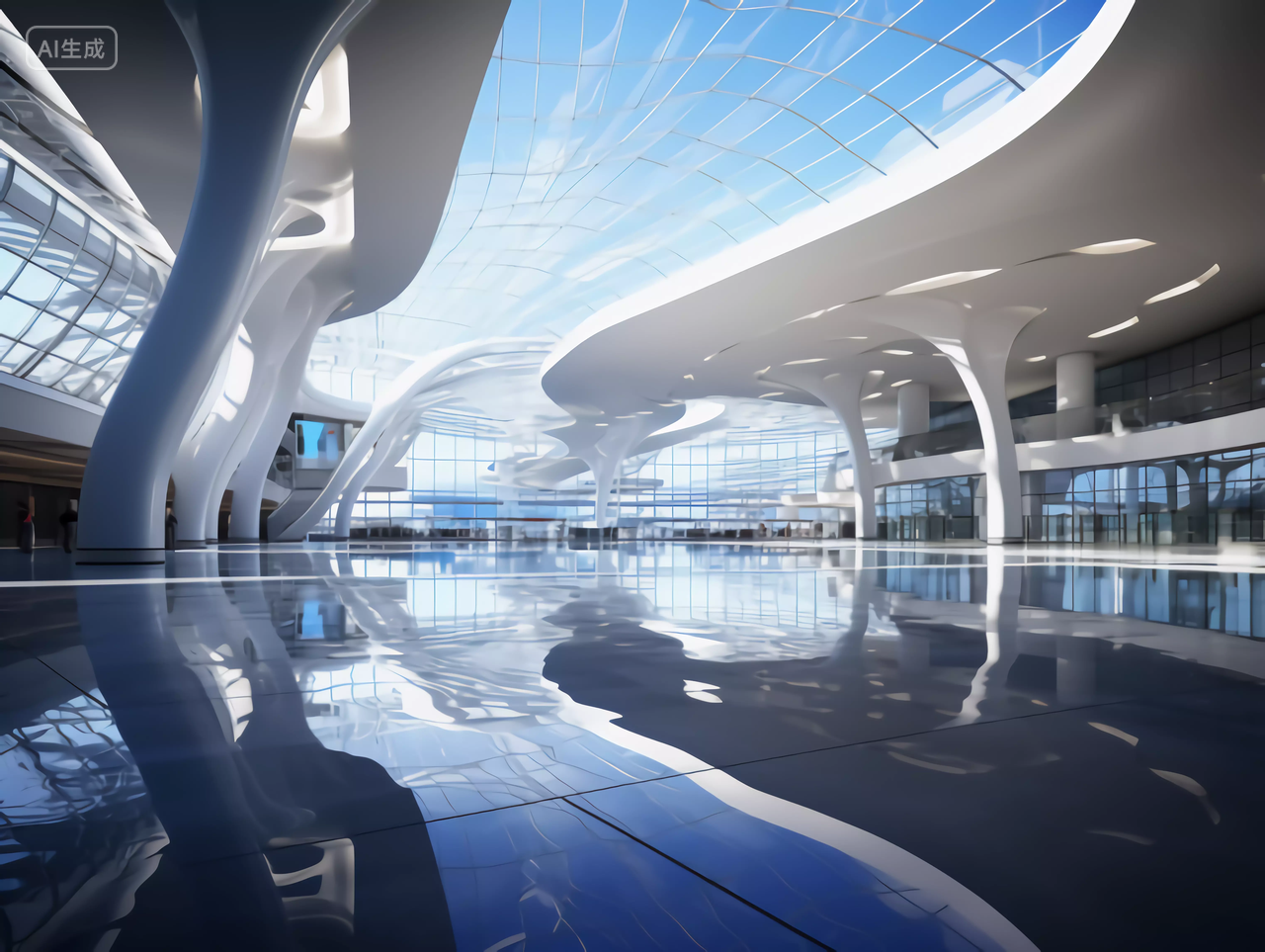 白天的国际会展厅广阔的未来感科技展厅场景