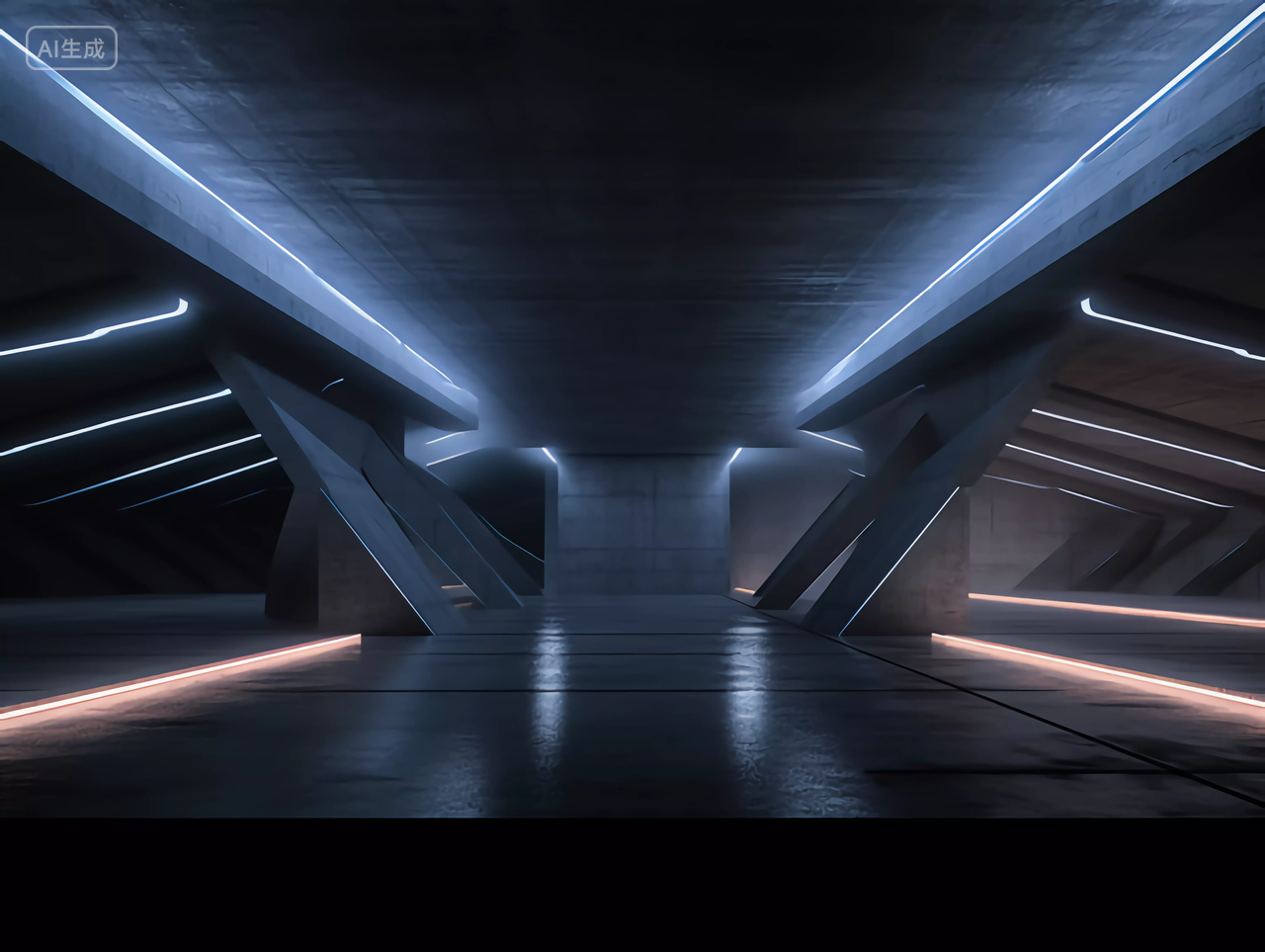 未来科技展厅工业混凝土风格大气展厅场景