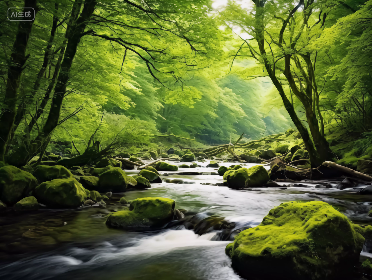 绿色森林树木小溪清澈的溪水森林景观生态312植树节