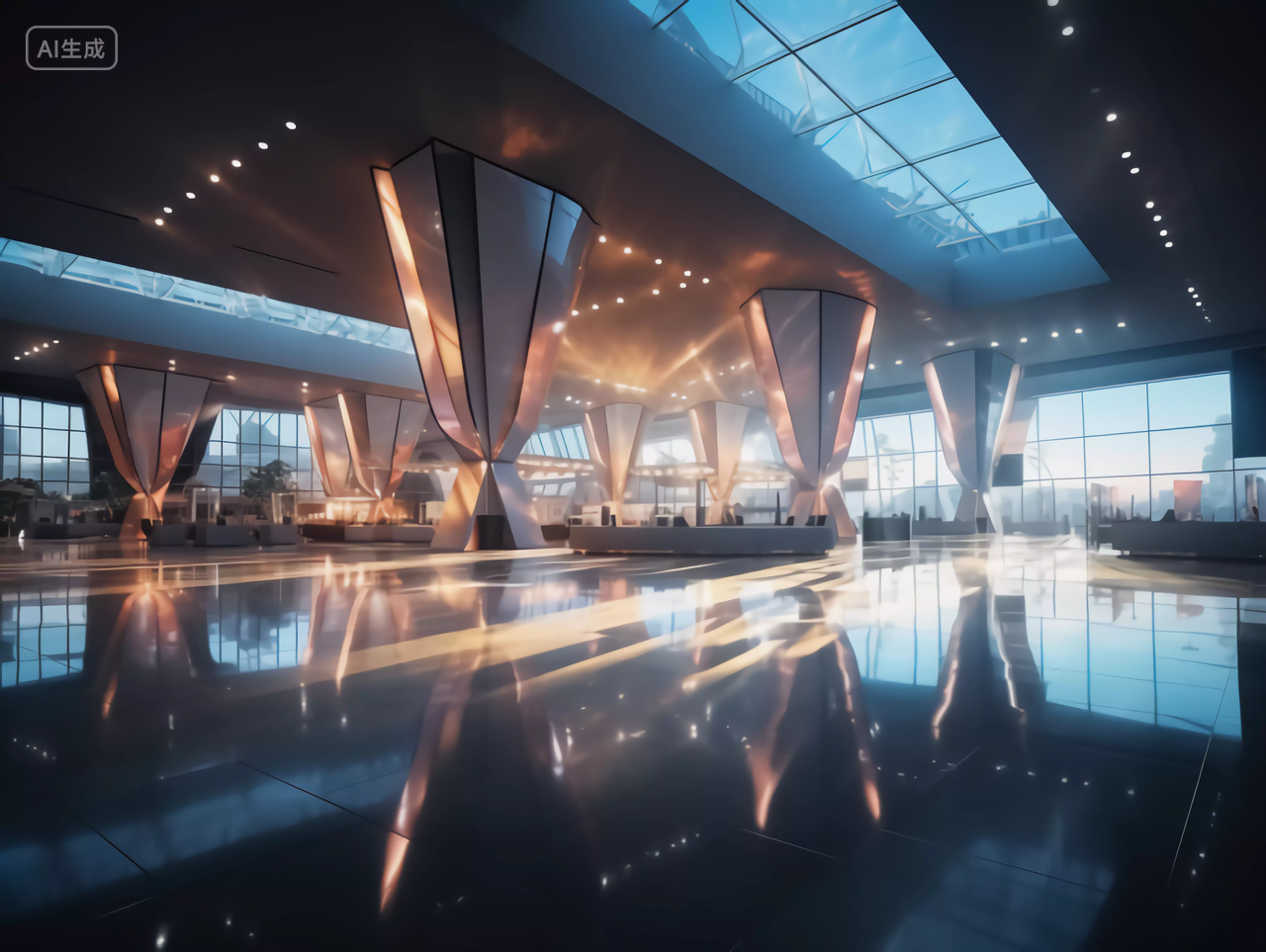 白天的国际会展厅广阔的未来感科技展厅场景