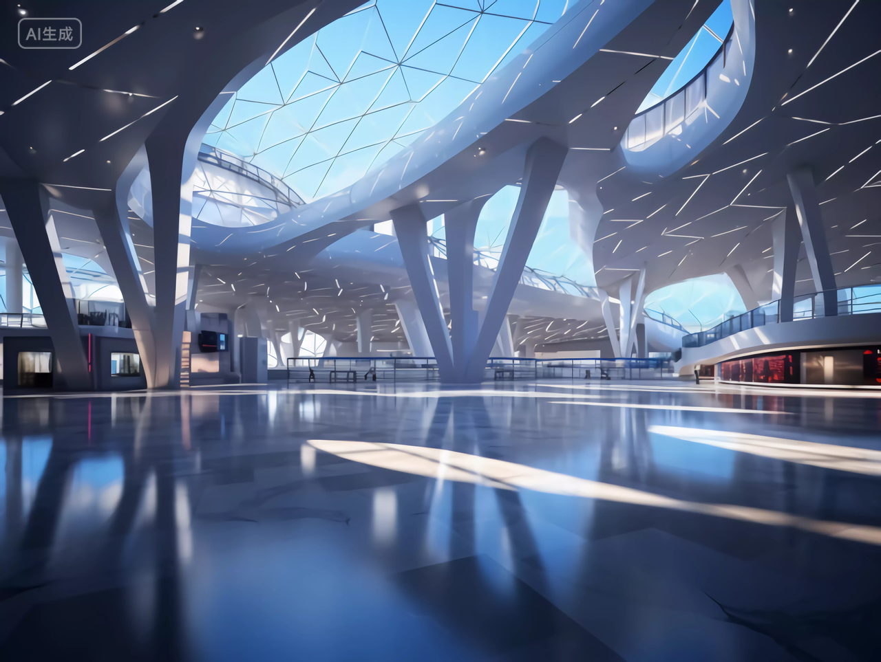 白天的国际会展厅广阔的未来感科技展厅场景