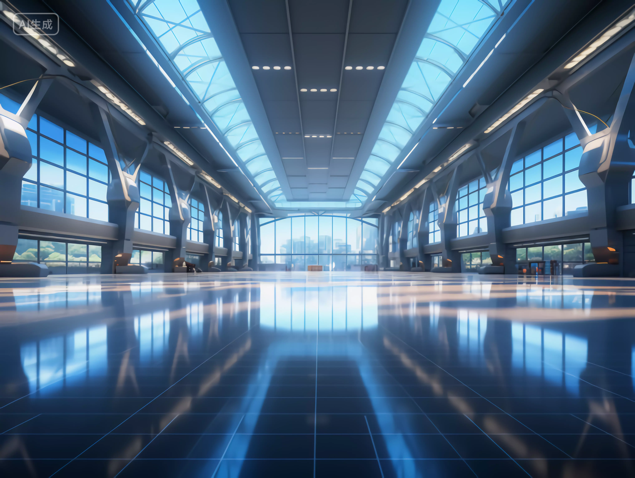 白天的国际会展厅广阔的未来感科技展厅场景