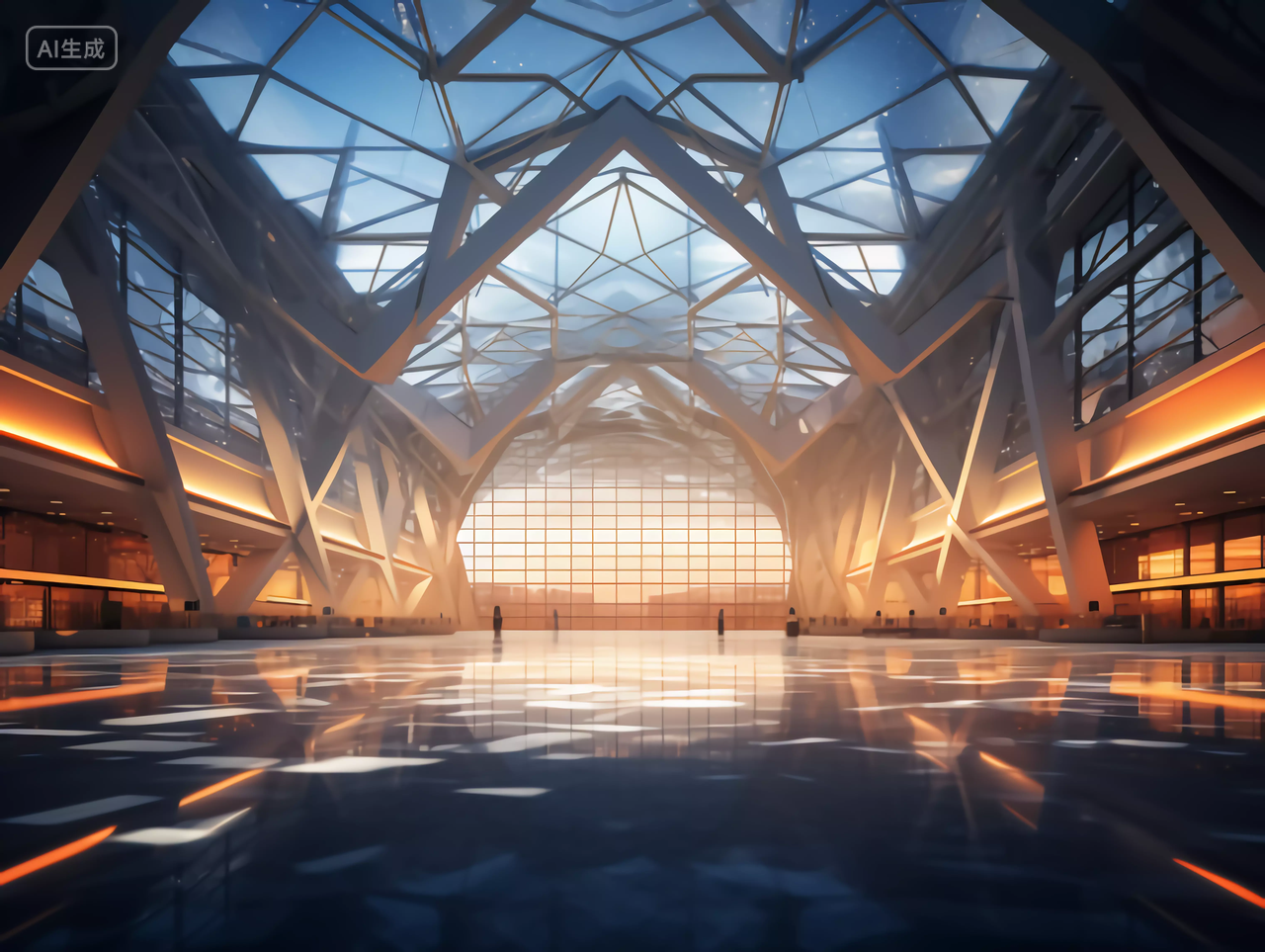 白天的国际会展厅广阔的未来感科技展厅场景
