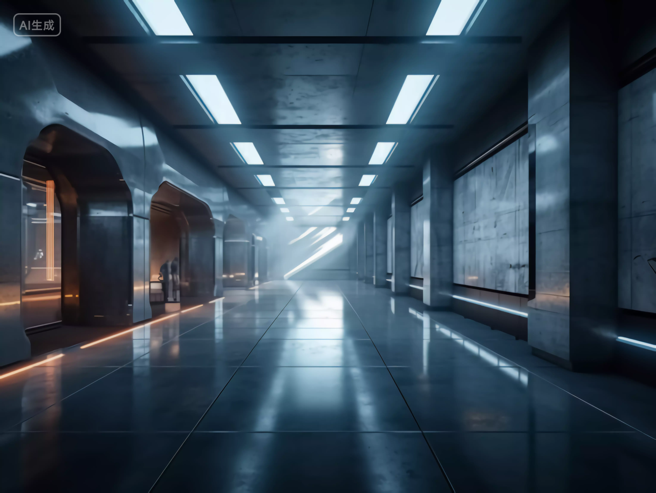 未来科技展厅工业混凝土风格大气展厅场景