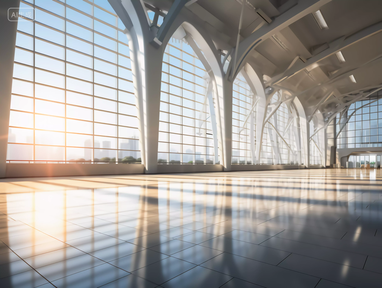 白天的国际会展厅广阔的未来感科技展厅场景