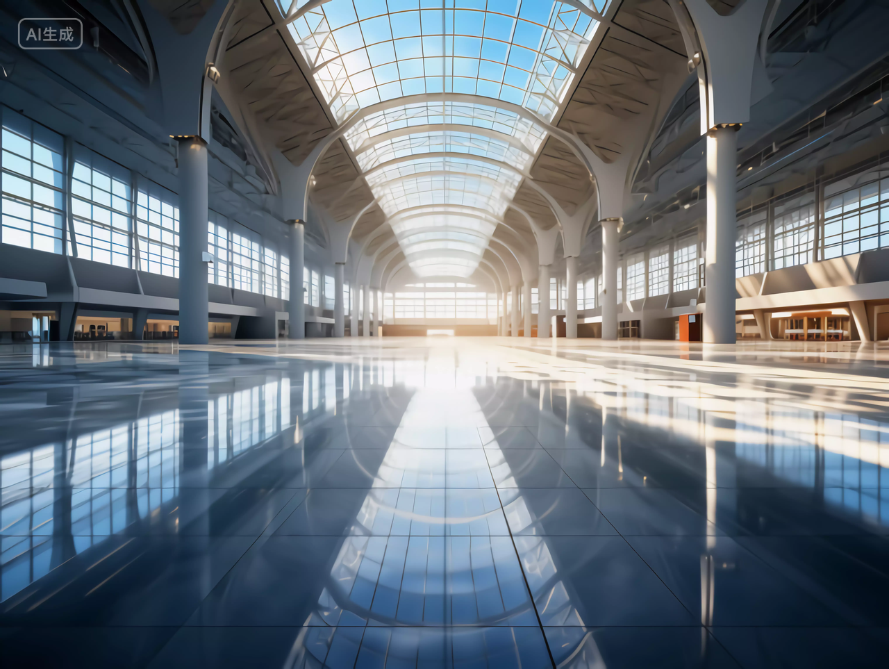 白天的国际会展厅广阔的未来感科技展厅场景