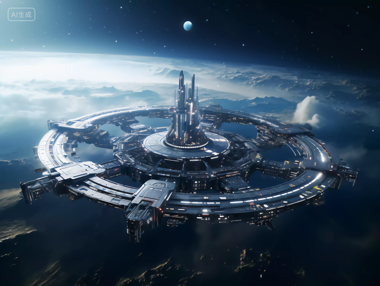 宏伟的未来科幻概念CG太空站空间站场景