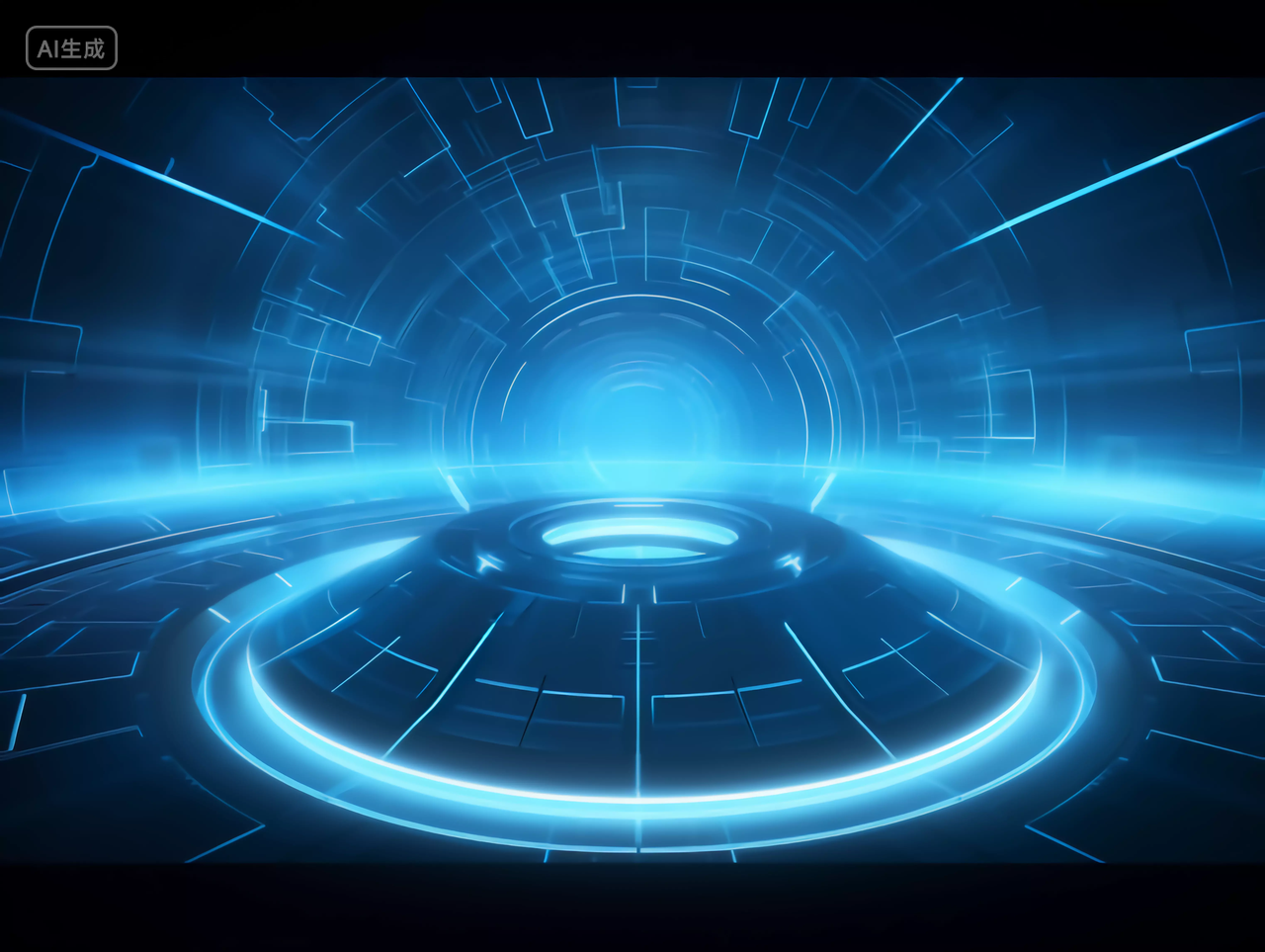 蓝色发光放射线科技圆商务科技背景图