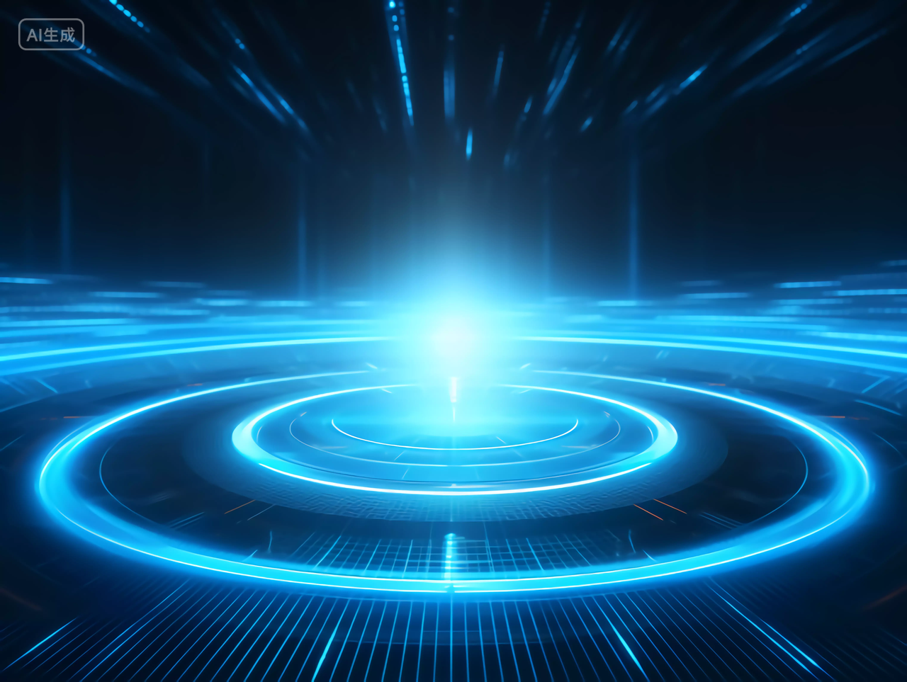 展台背景蓝色发光放射线科技圆商务科技背景图
