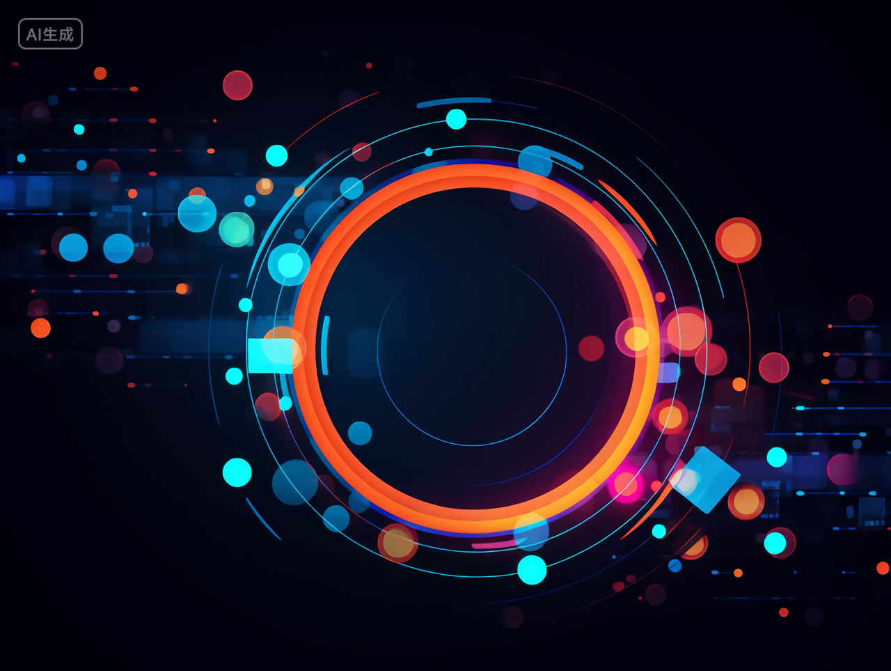 多个蓝色橙色的科技风圆环数字风格正在加载中概念