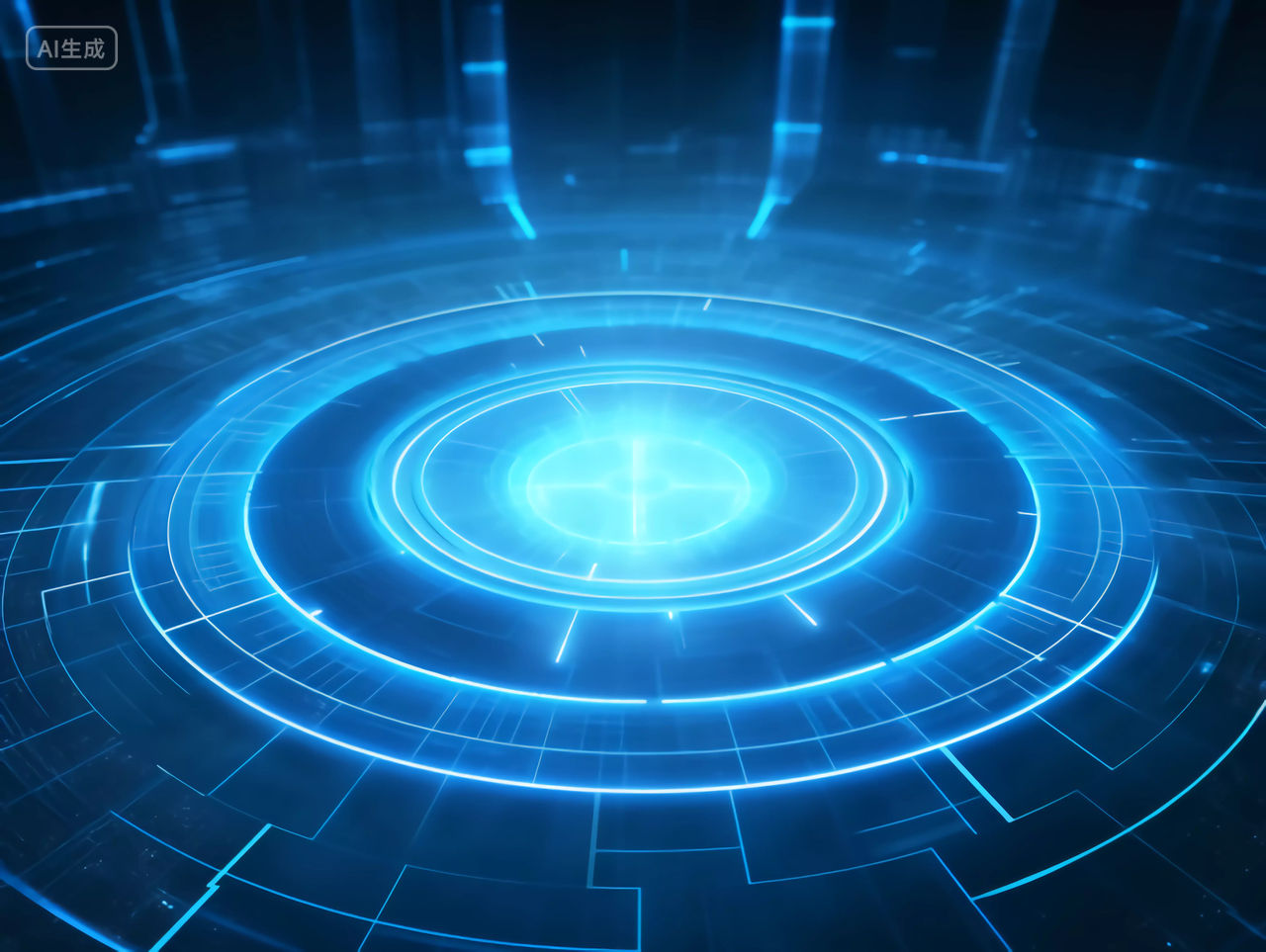 展台背景蓝色发光放射线科技圆商务科技背景图