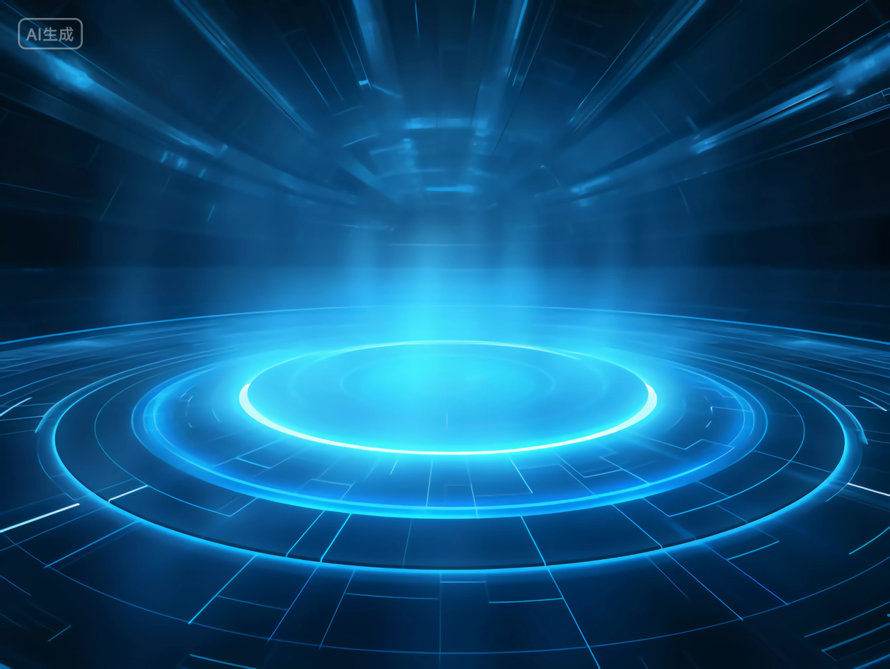 蓝色发光放射线科技圆商务科技背景图