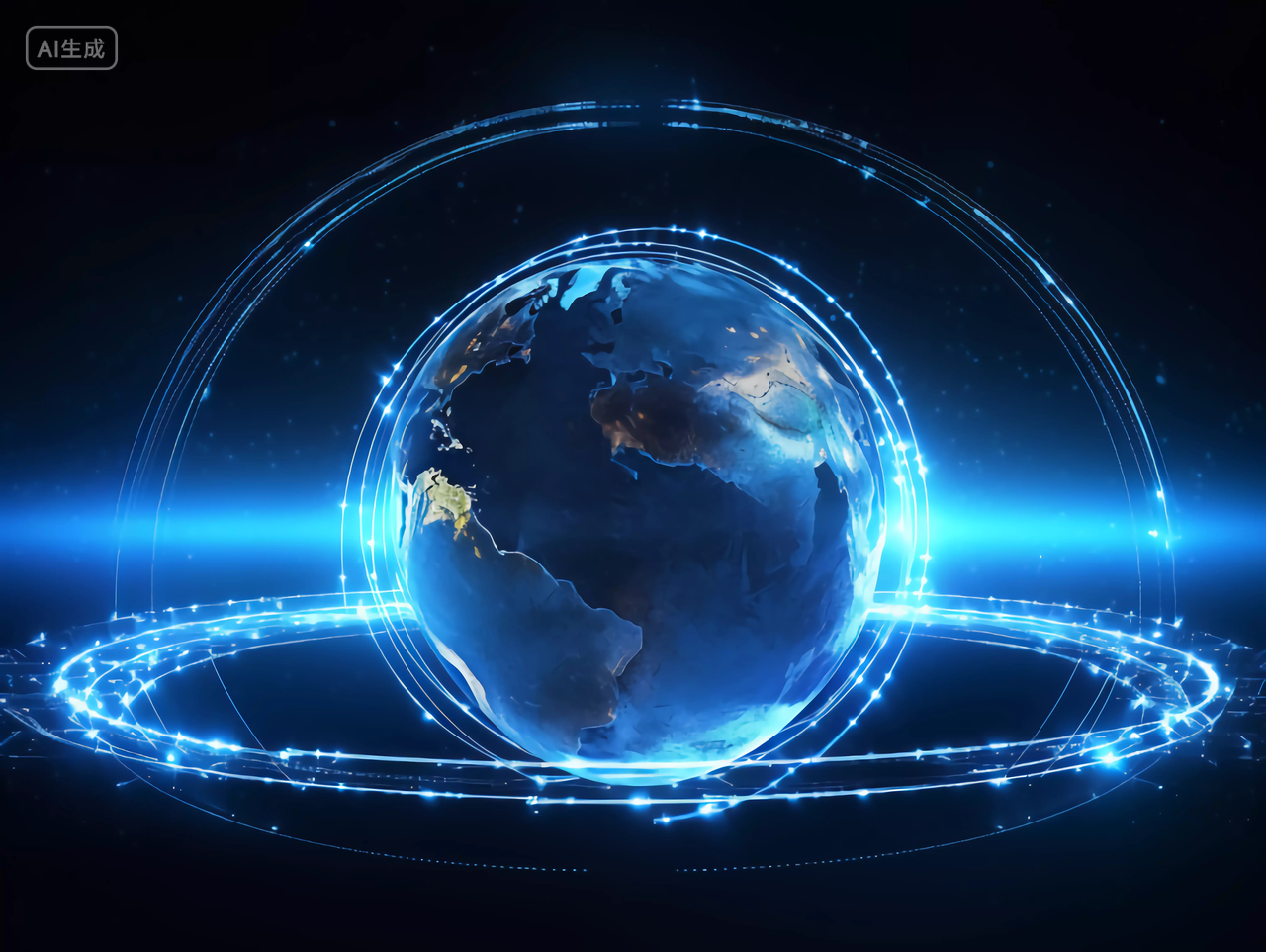 未来科技蓝色地球科技圆光芒环绕的框架地球