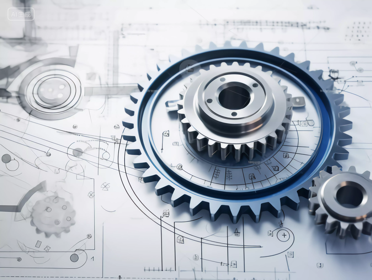 机械工程图纸上精密的合金科技齿轮零件组特写商业背景图