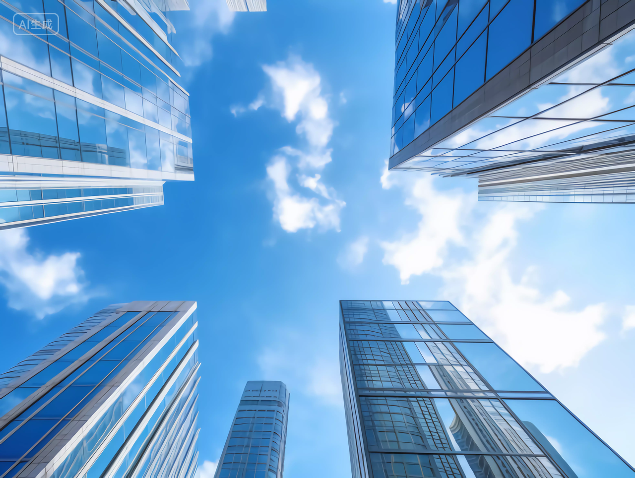 建筑仰拍蓝天白云明亮背景房地产城市建筑商业配图