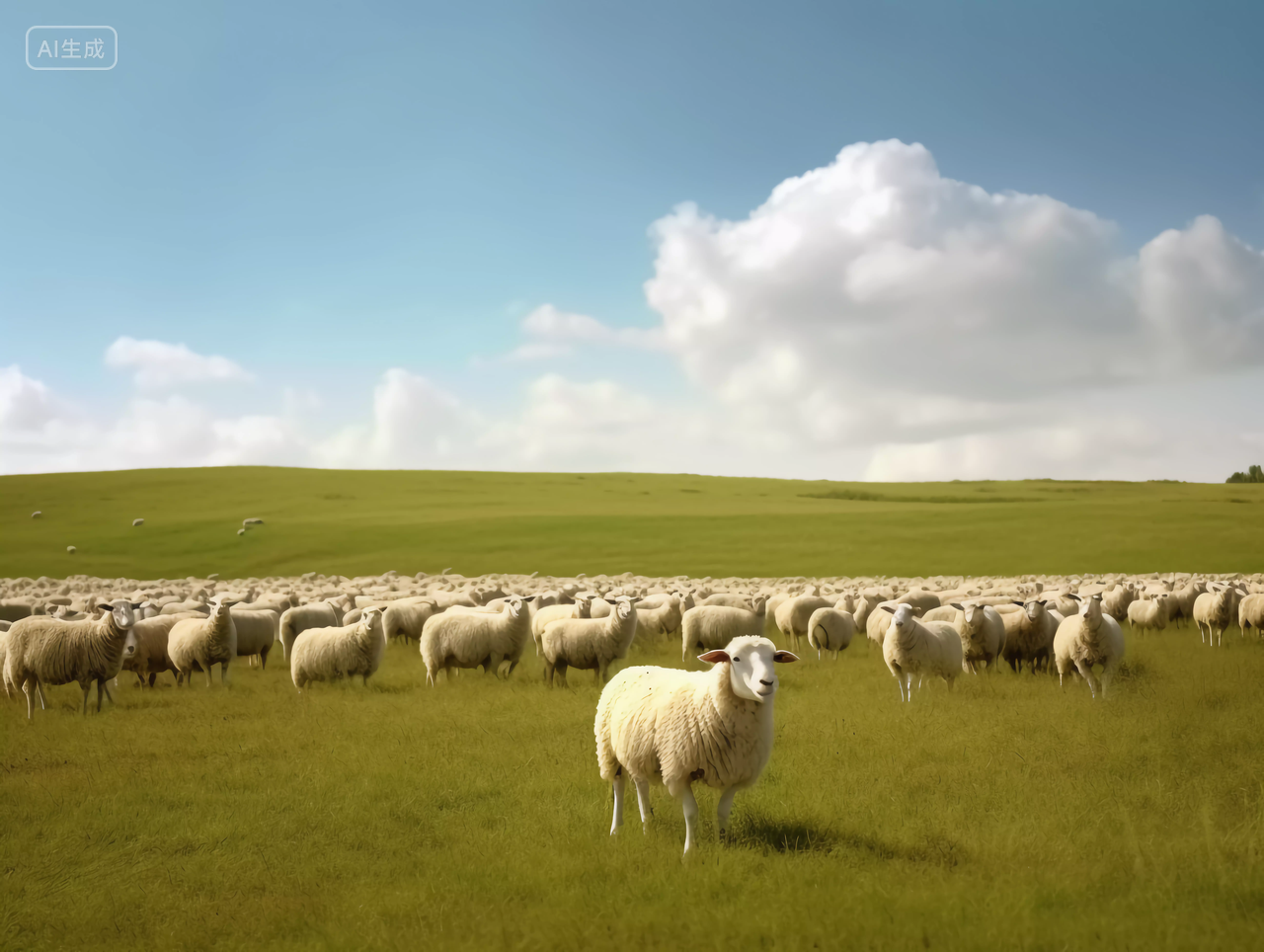 白色绵羊羊群草原风光绿色草地自然风景旅游宣传