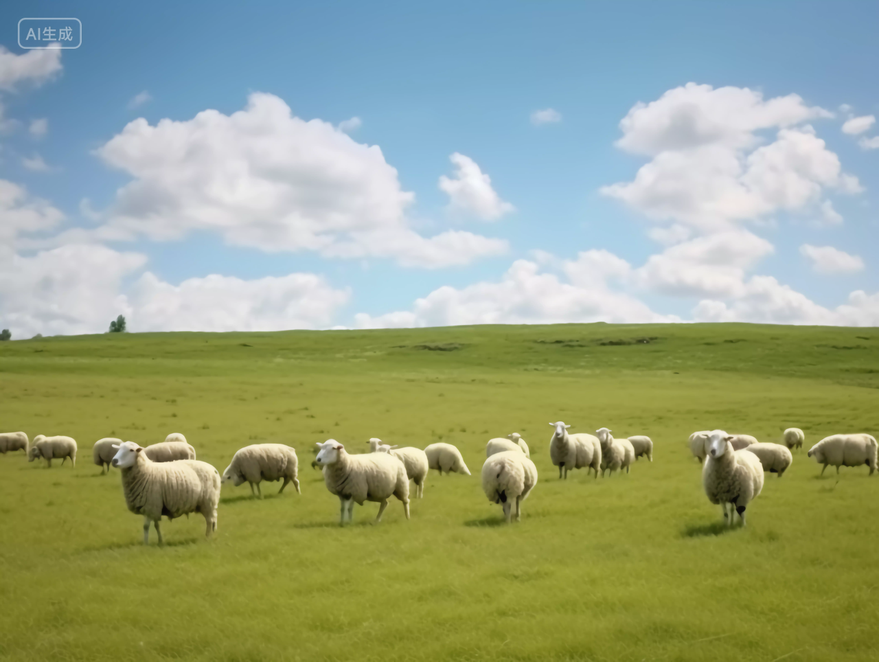 白色绵羊羊群草原风光绿色草地自然风景旅游宣传