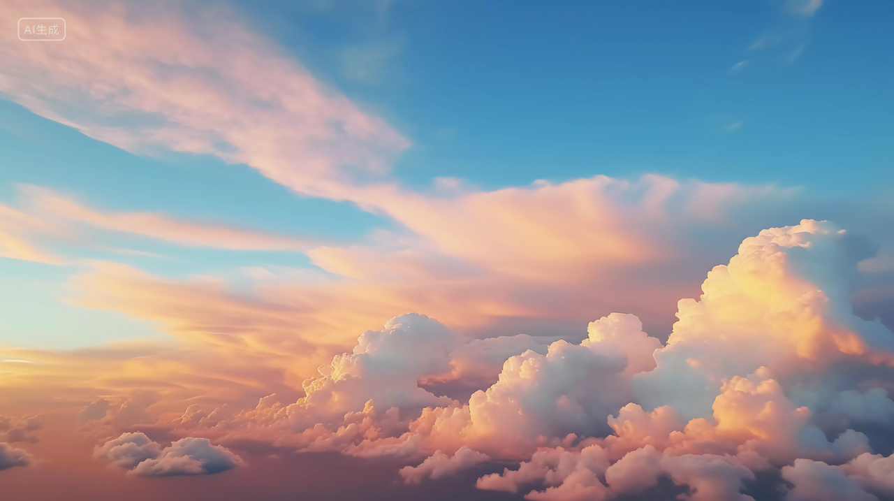 云朵壁纸黄昏时的金光灿灿云彩云朵蓝天中的夕阳落日晚霞白云风景图