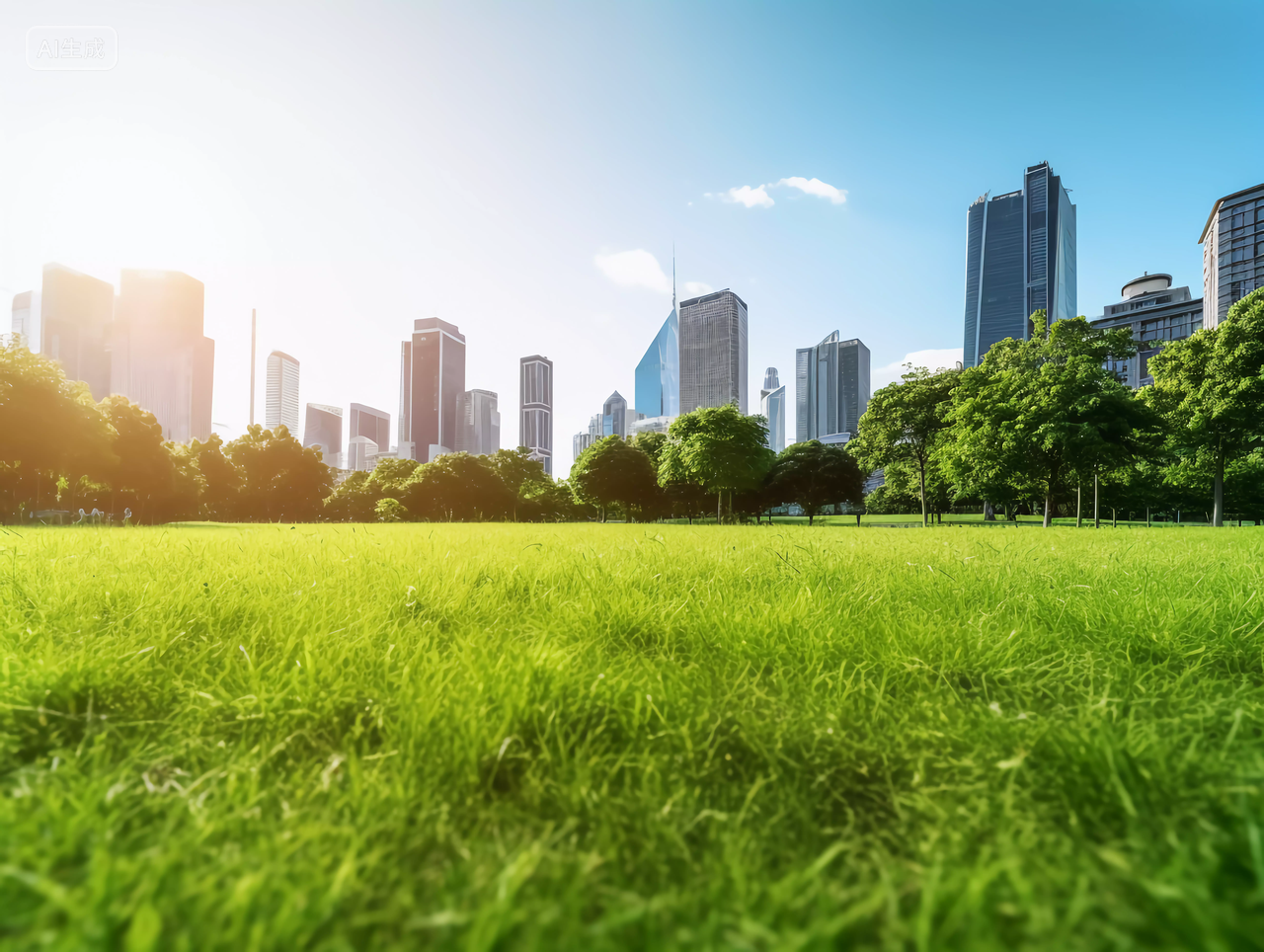 公园草地和城市绿色草地春天清新风景美丽的大自然太阳阳光