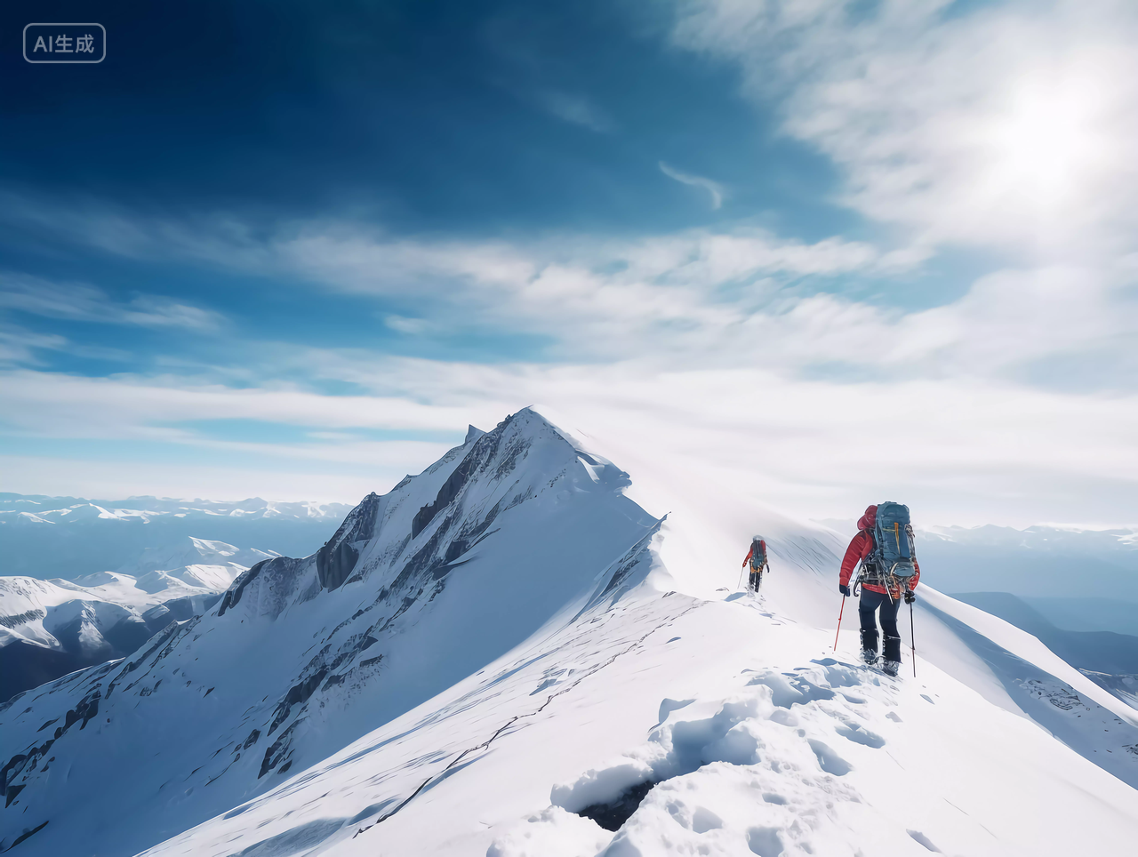 人类攀登雪山户外运动雪山山天空雪景景观自然风景美丽的大自然太阳阳光