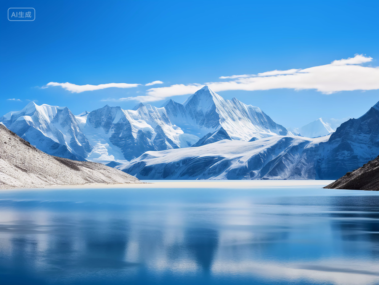 雪山和湖水风光山水意境自然景色山湖风景旅游宣传壁纸电脑壁纸