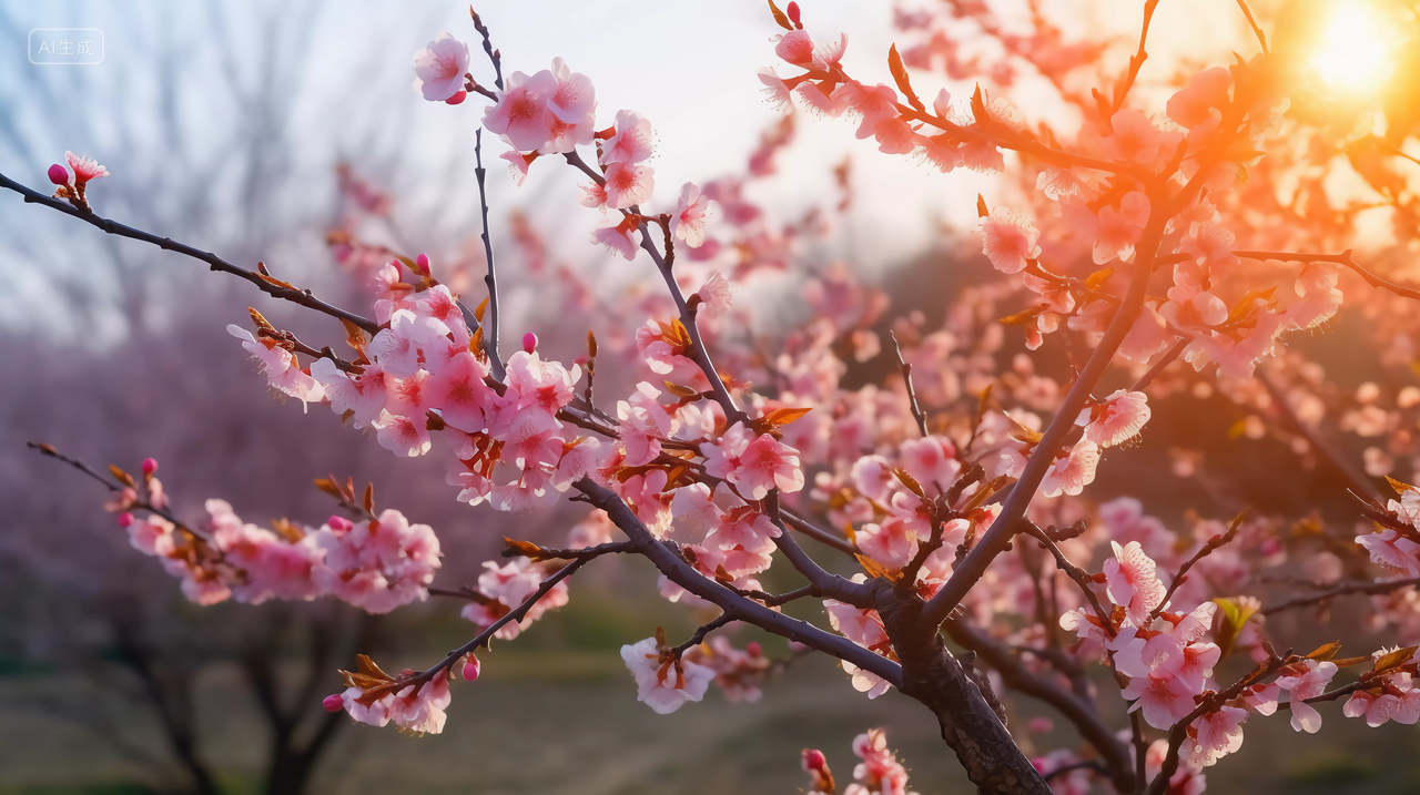 阳光下的梅花梅林梅园梅山景观自然风景图