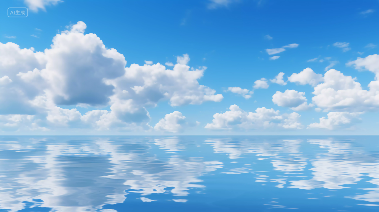 天空之境倒映在水面壮观的白云干净治愈蓝天中的白云风景壁纸图