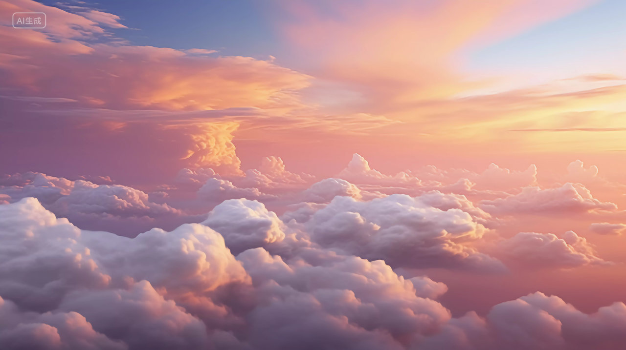 云朵壁纸黄昏时的金光灿灿云彩云朵蓝天中的夕阳落日晚霞白云风景图