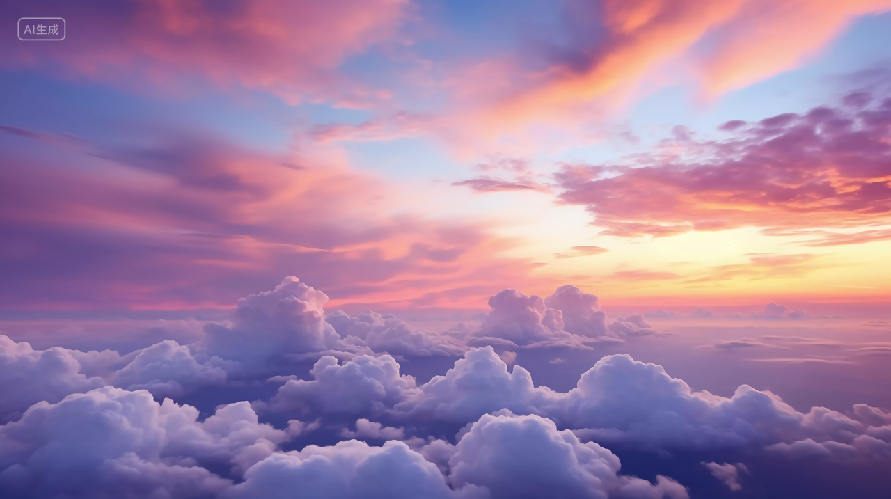 天空云朵壁纸黄昏时的金光灿灿云彩云朵蓝天中的夕阳落日晚霞白云风景图