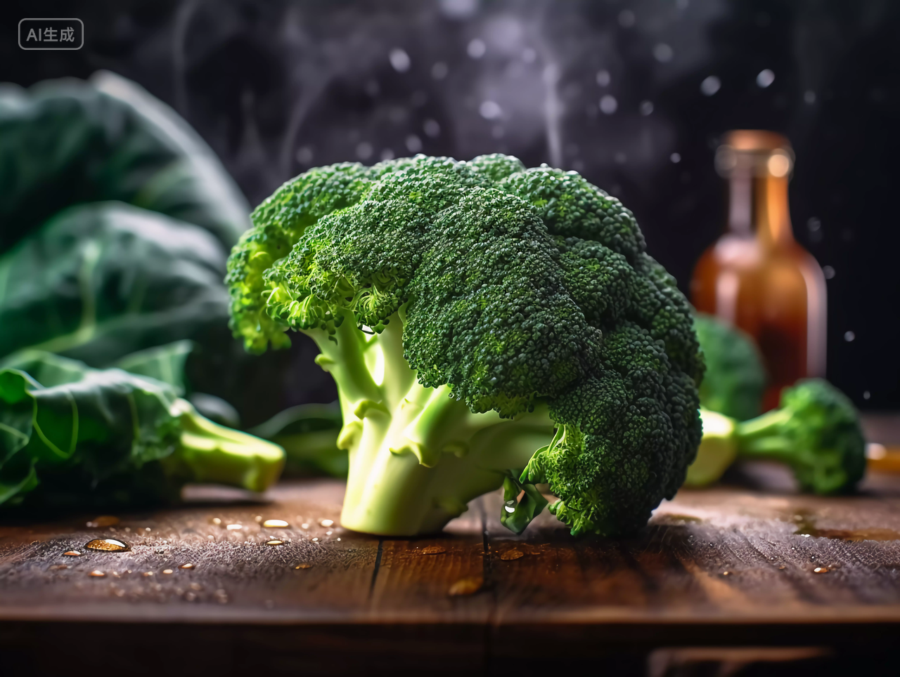 桌上的新鲜西兰花蔬菜特写图新鲜蔬菜有机食品绿色蔬菜农作物