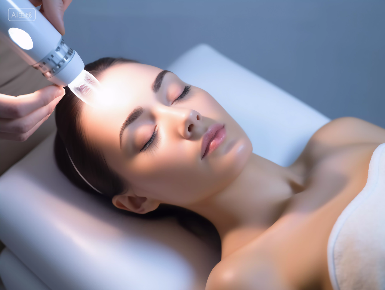 美女面部护理与仪器肌肤美容面部护理护肤概念美丽年轻的女子女神女人