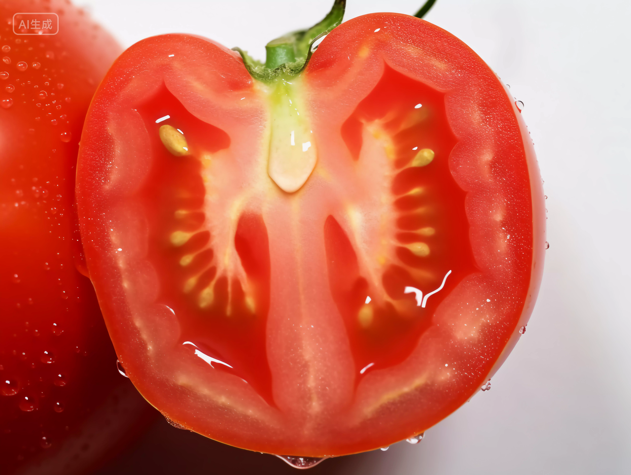 切开的一半番茄西红柿圣女果新鲜蔬菜机食品绿色蔬菜