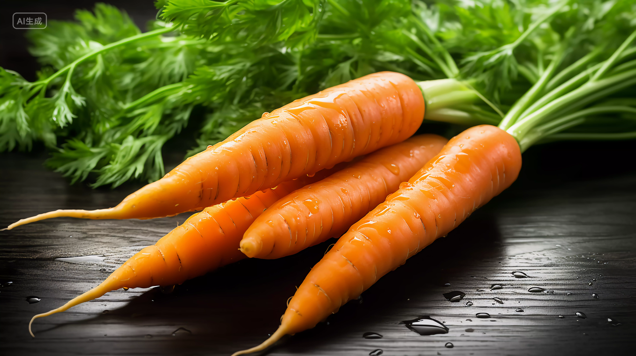 桌面上的橙色胡萝卜特写新鲜蔬菜绿色食品绿色蔬菜农作物
