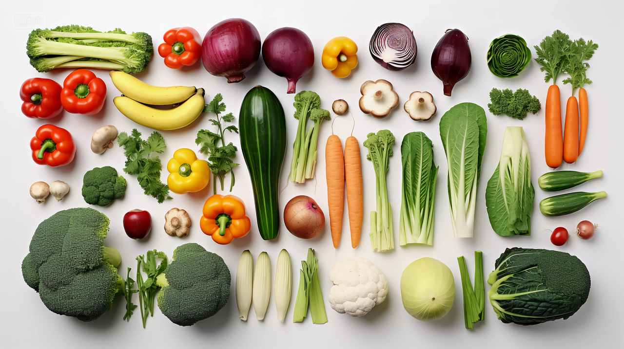 新鲜农产品各种各样的蔬菜摆放排列整齐的蔬菜农作物有机食品有机蔬菜收获丰收