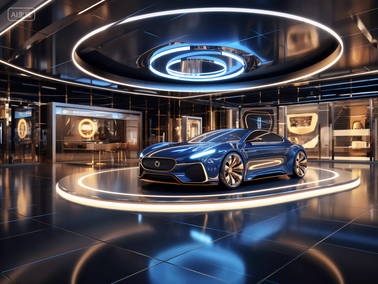 汽车科技汽车科技概念未来感汽车展厅炫酷灯光