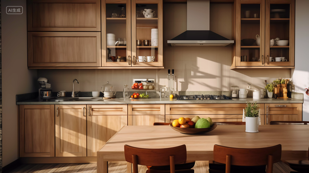 田园风厨房原木木制暖色调厨房操作台橱柜装饰装修