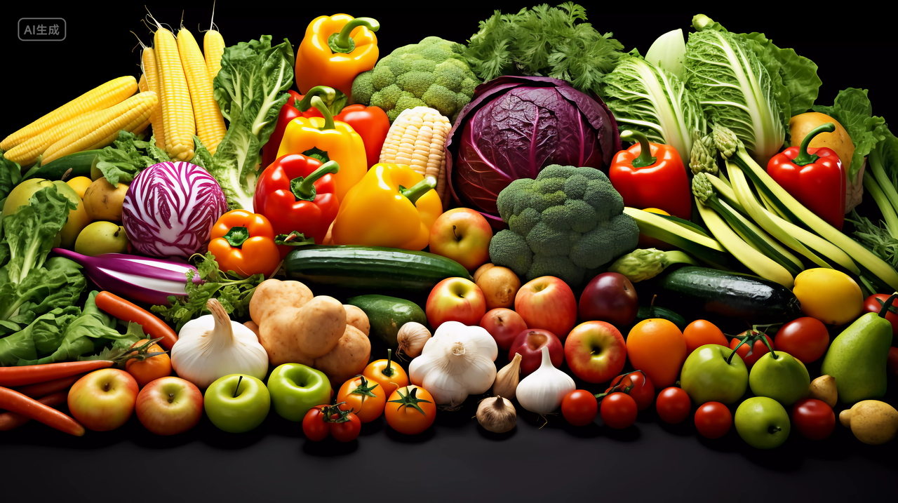 蔬菜水果缤纷背景图各种各样的蔬菜铺满画面黑色背景图