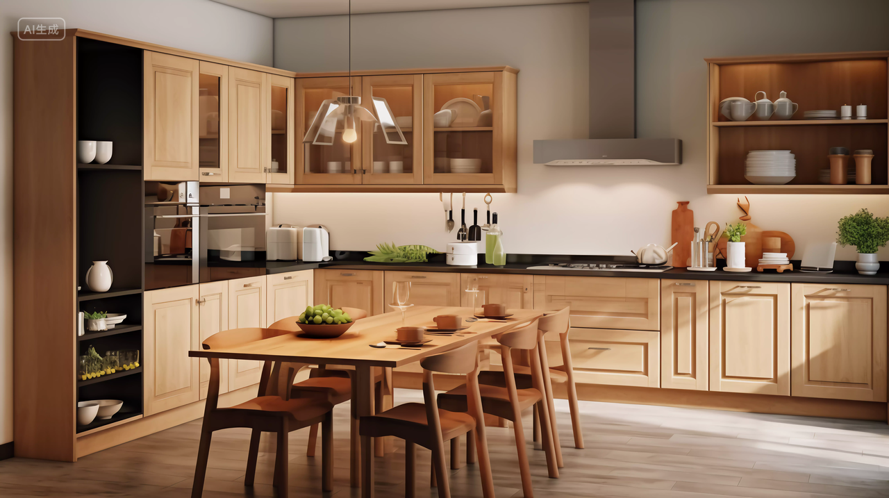 田园风厨房原木木制暖色调厨房操作台橱柜装饰装修