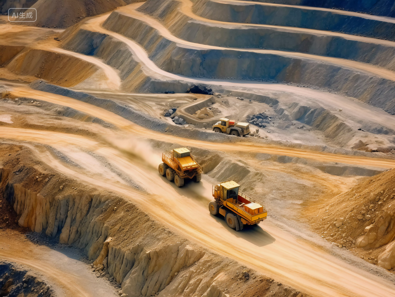 矿山远景山石头轨道线路挖矿矿洞施工现场