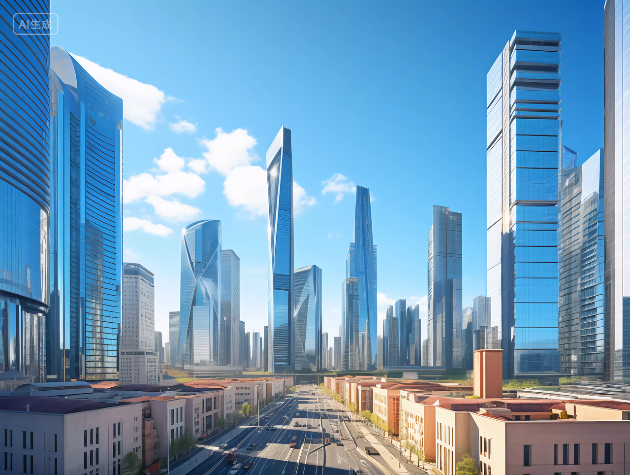 蓝天城市房地产商业城市建筑蓝天天空蓝色天空背景