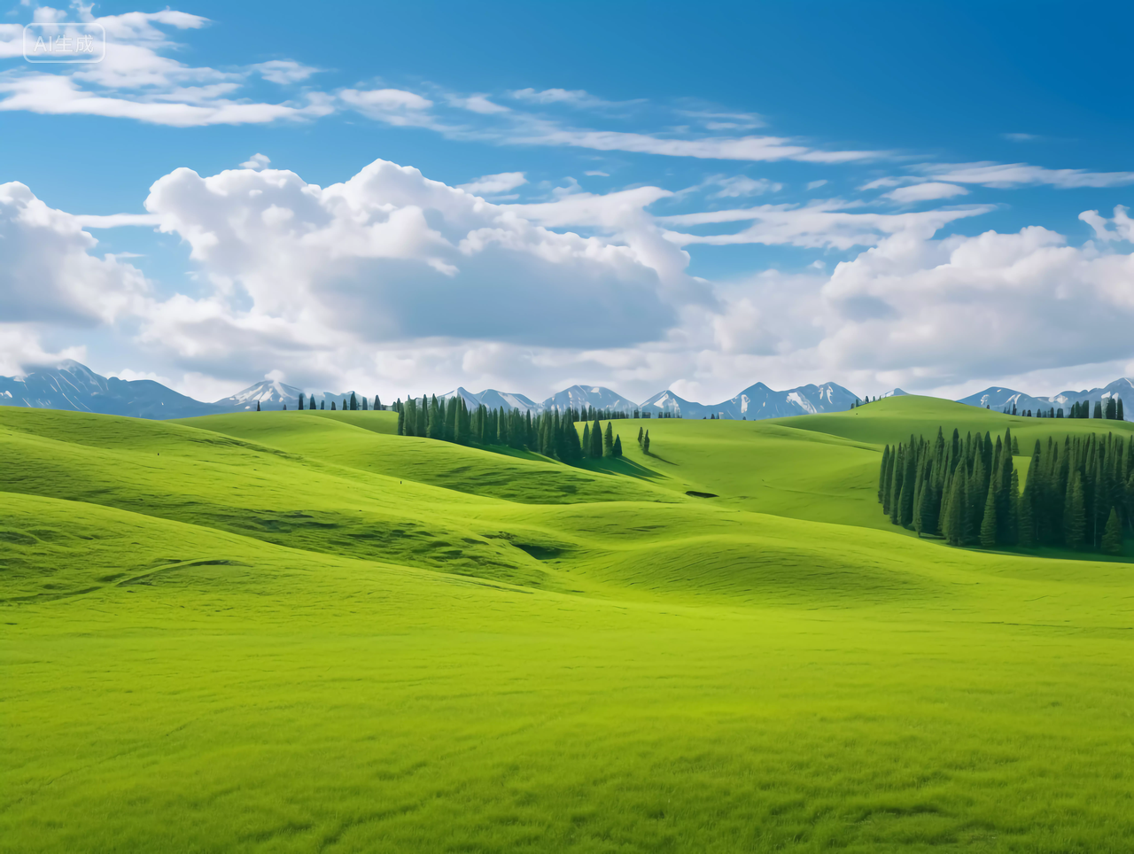 蓝天下的草原风光色绿色草地自然风景旅游宣传壁纸