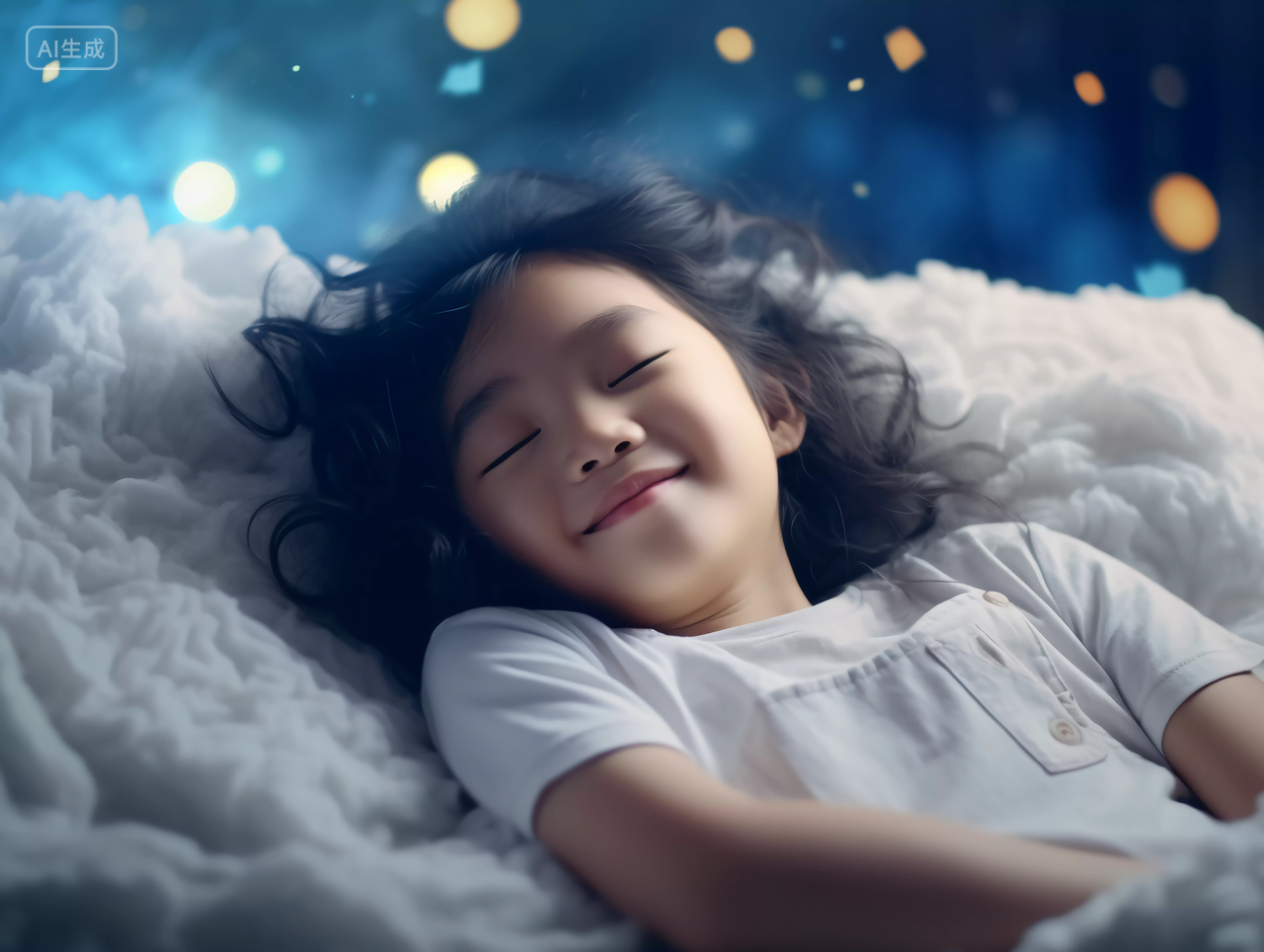 儿童睡眠小女孩安静睡觉场景快乐幸福的未成年儿童小学生