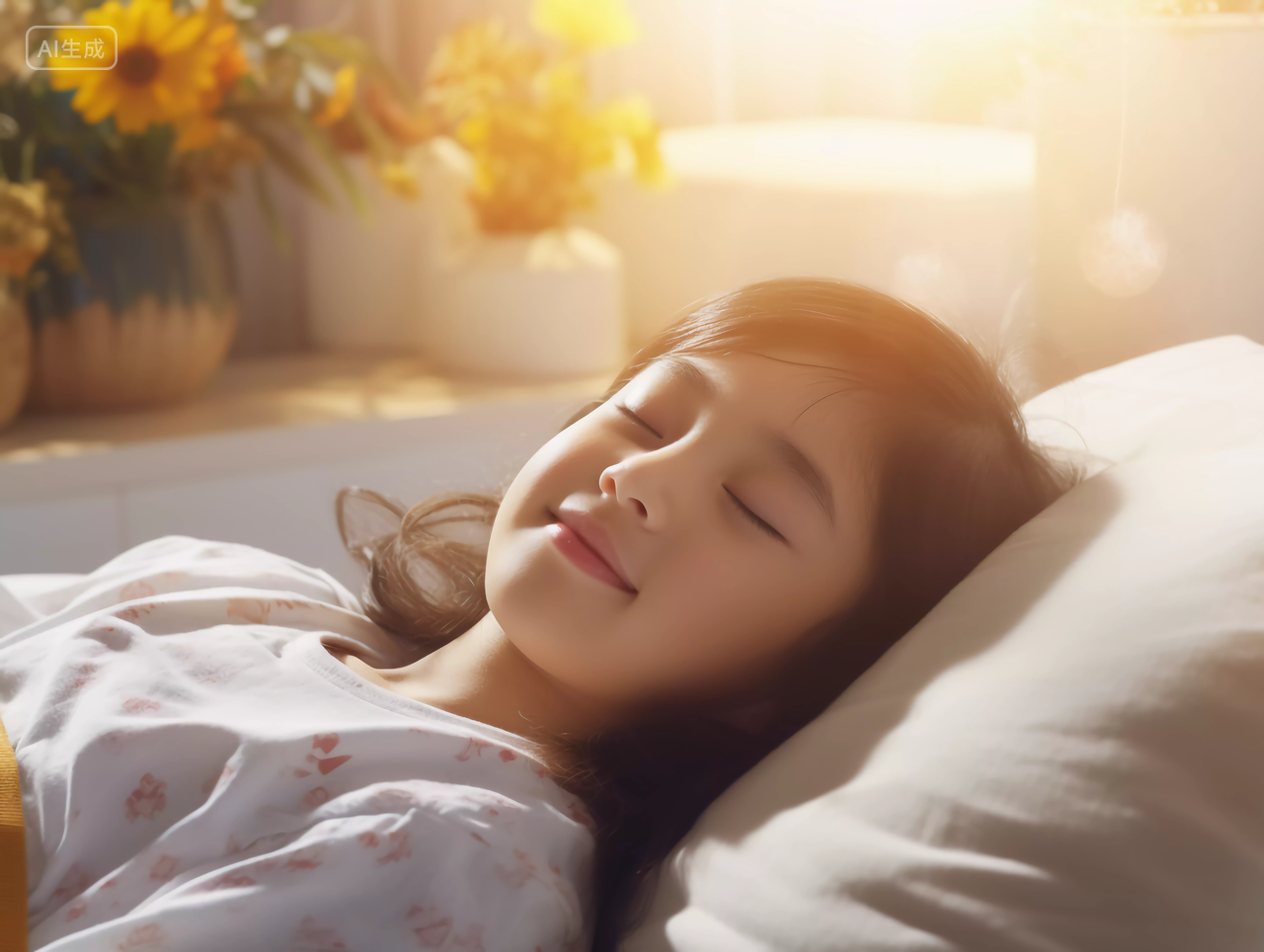 儿童睡眠小女孩安静睡觉场景快乐幸福的未成年儿童小学生