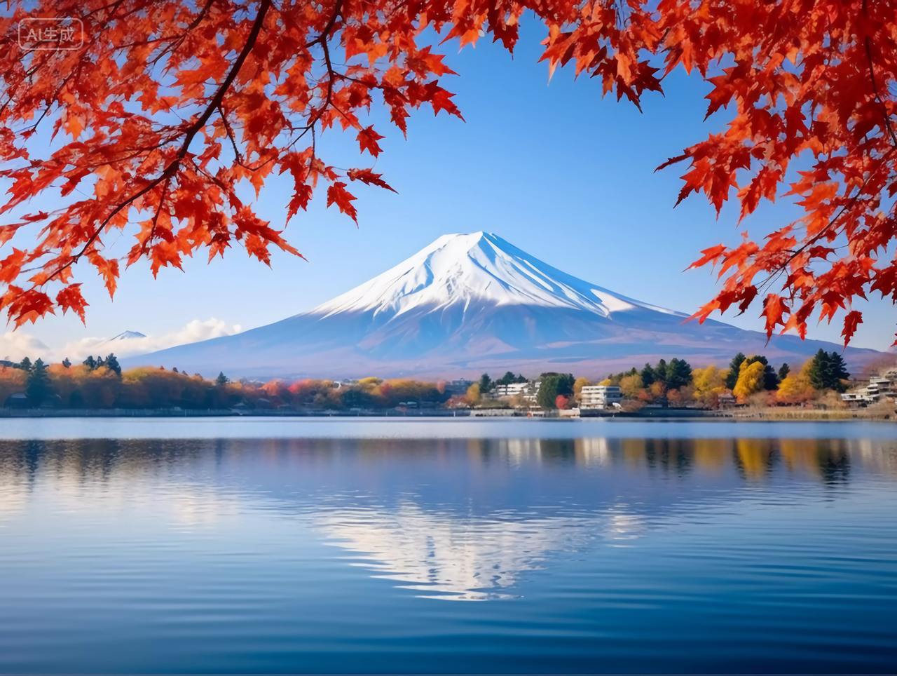 富士山山风景自然风景自然风光旅游宣传壁纸壁纸红色枫叶