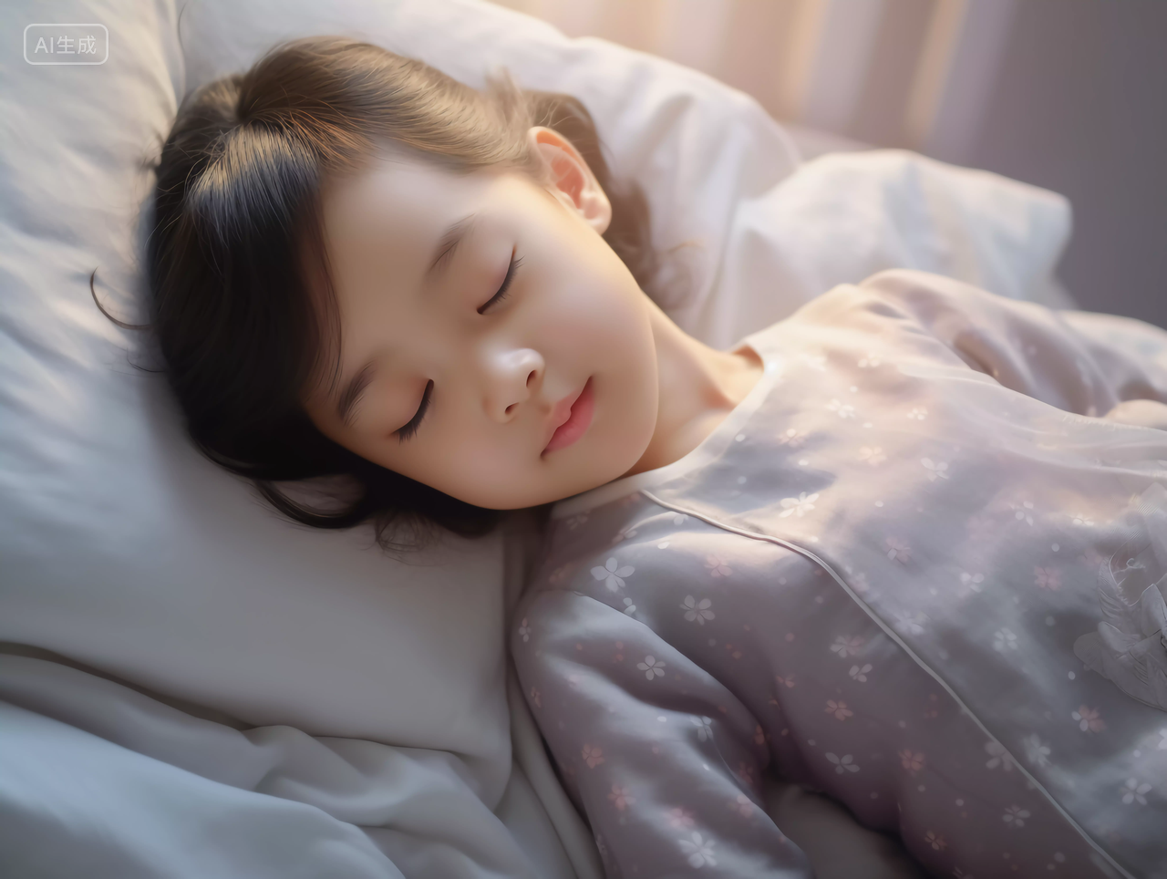 儿童睡眠小女孩安静睡觉场景快乐幸福的未成年儿童小学生