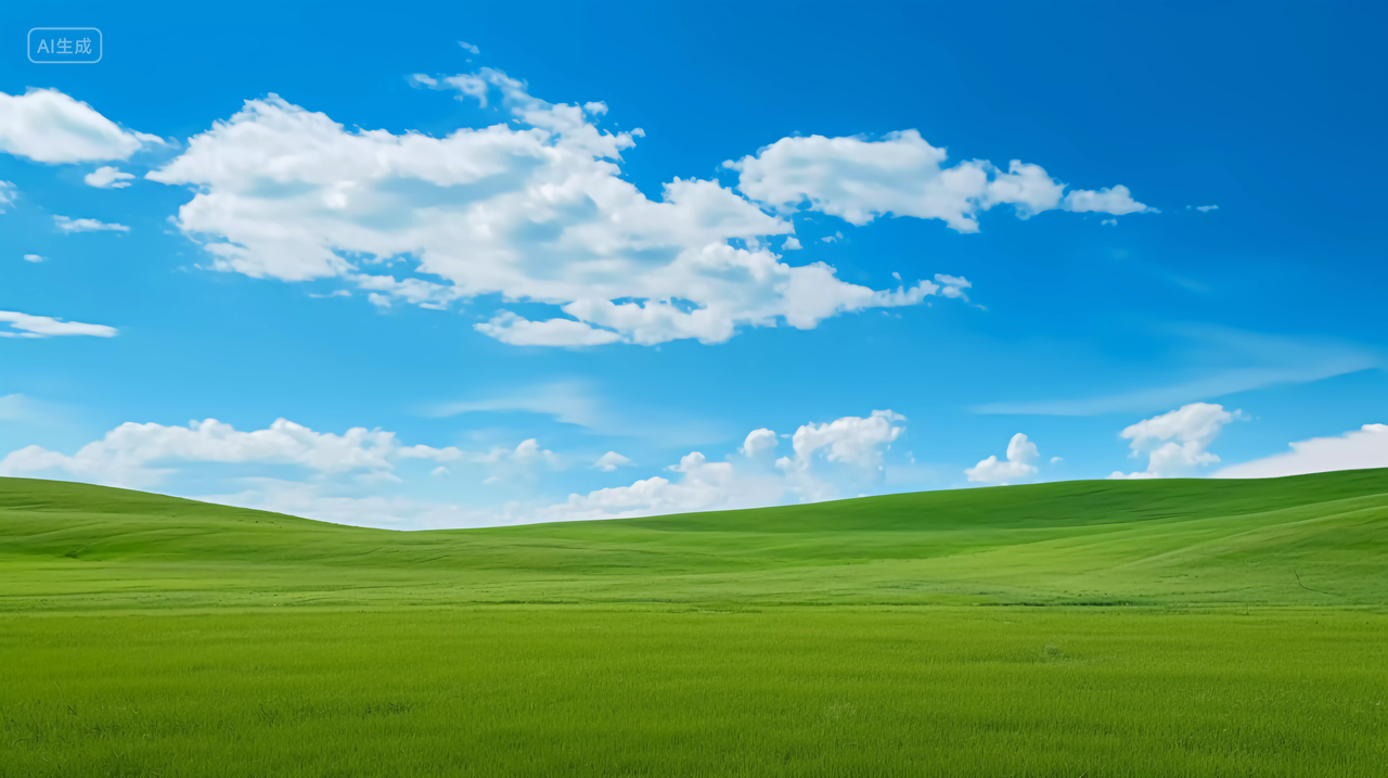蓝天下的草原风光色绿色草地自然旅游宣传壁纸