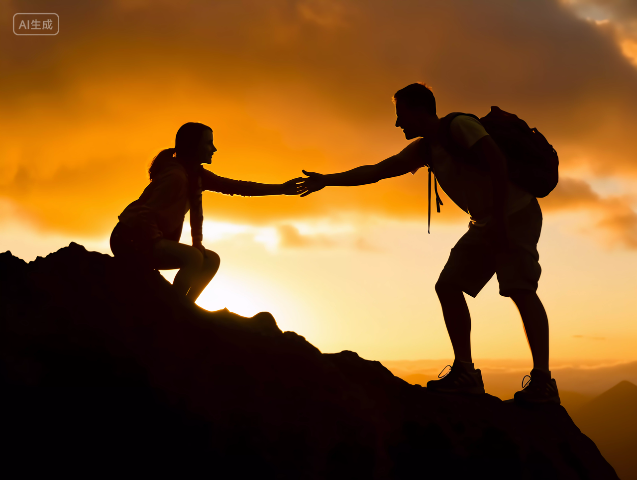 登山人侧面剪影山风景自然风景自然风光团结帮助